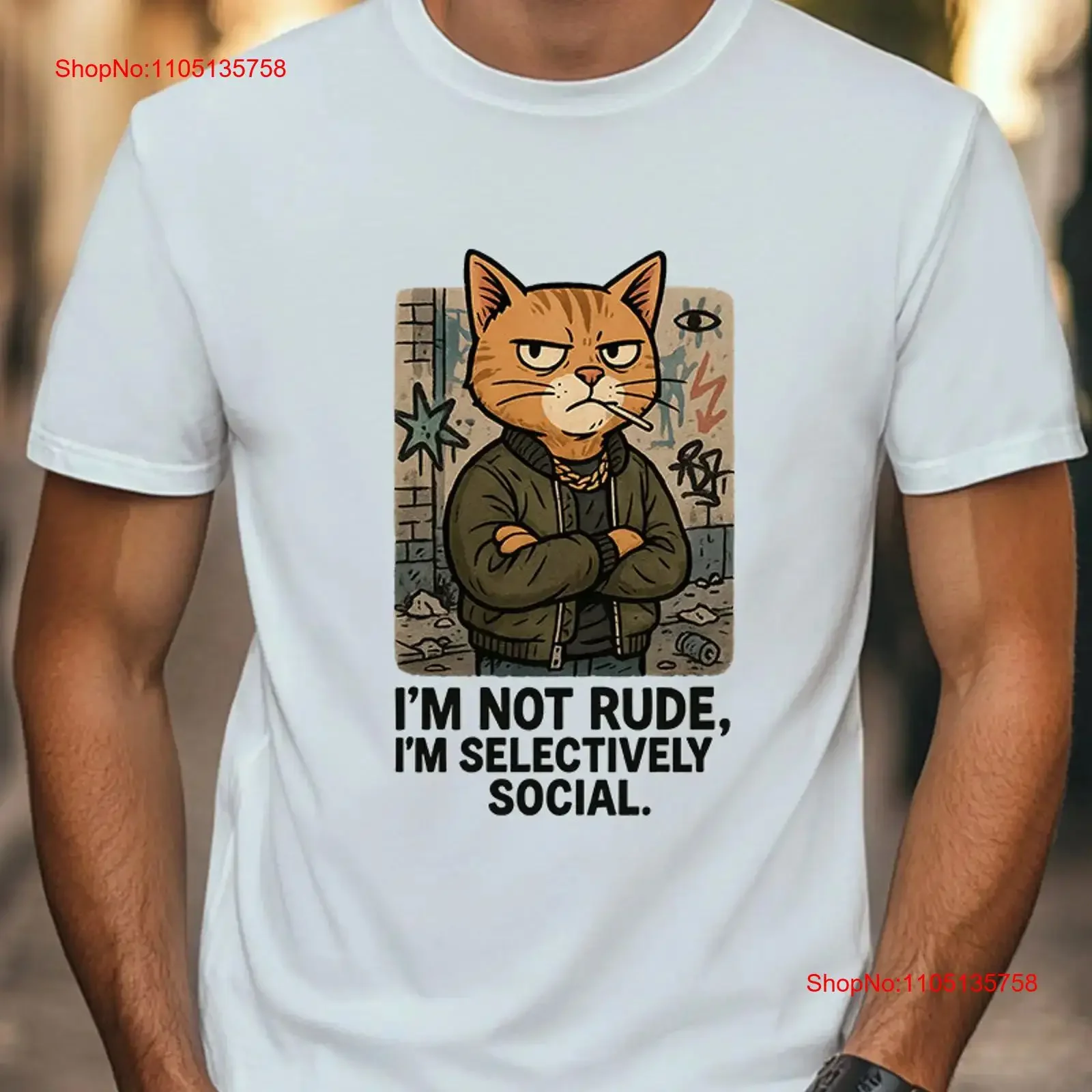 I m Not Rude Selectively Social T Shirt Funny Cool Cat  vintage Washed Versatile homme designer clothes Slightly fashion Casual