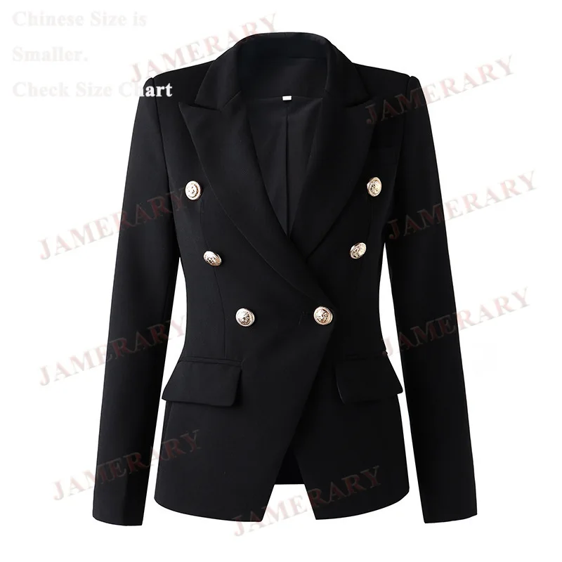 

Autumn Winter Elegant Blazers Women Candy Color Double-Breasted Suit Coat Office Lady Golden Button Fashion Outfits High Quality