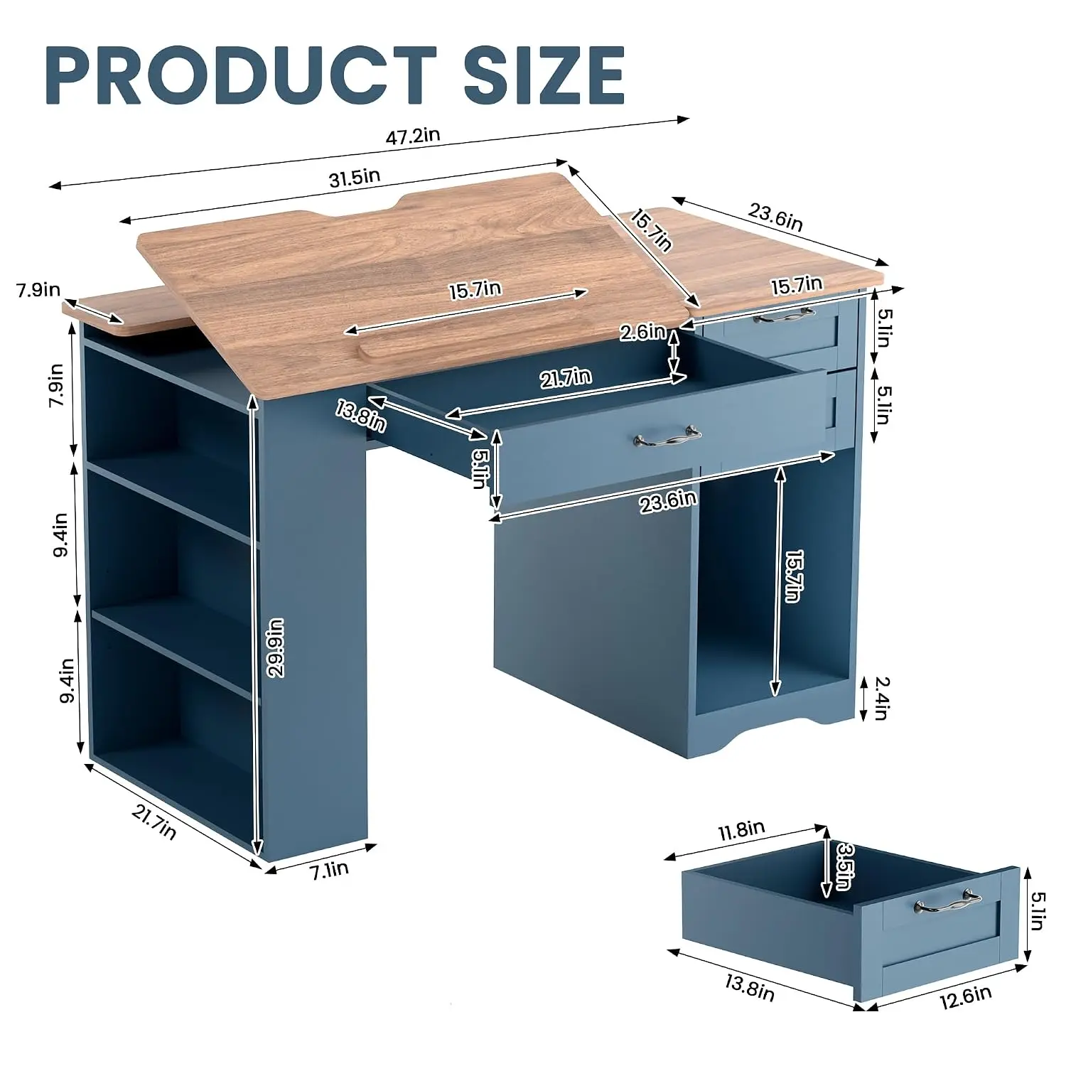 Drafting Table with Storage Cabinet & Drawers, Adjustable Drawing Desk with Open Shelves, Craft Table Painting Desk, Customized