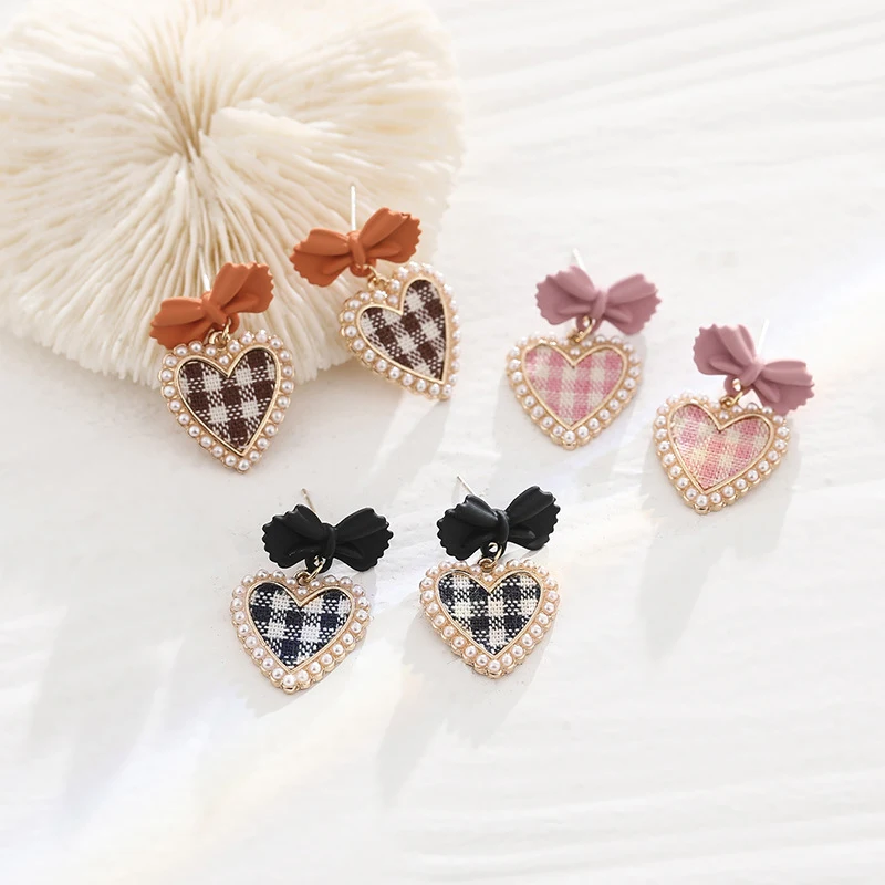الكورية القلب انخفاض الأقراط للنساء فتاة رومانسية هدية عيد الحب الأزياء والمجوهرات الاتجاه شنقا اللؤلؤ لطيف Bowknot القرط #5