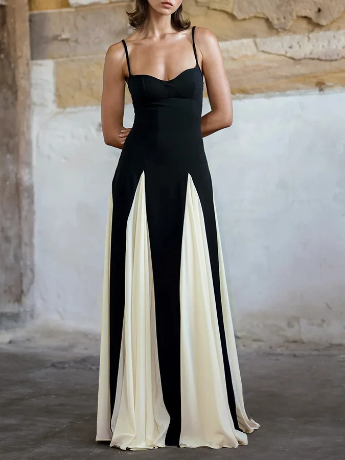 Women Elegant Sexy Clubwear Spaghetti Strap Evening Dress Off Shoulder Spliced Flared Swing Hem Party Dress