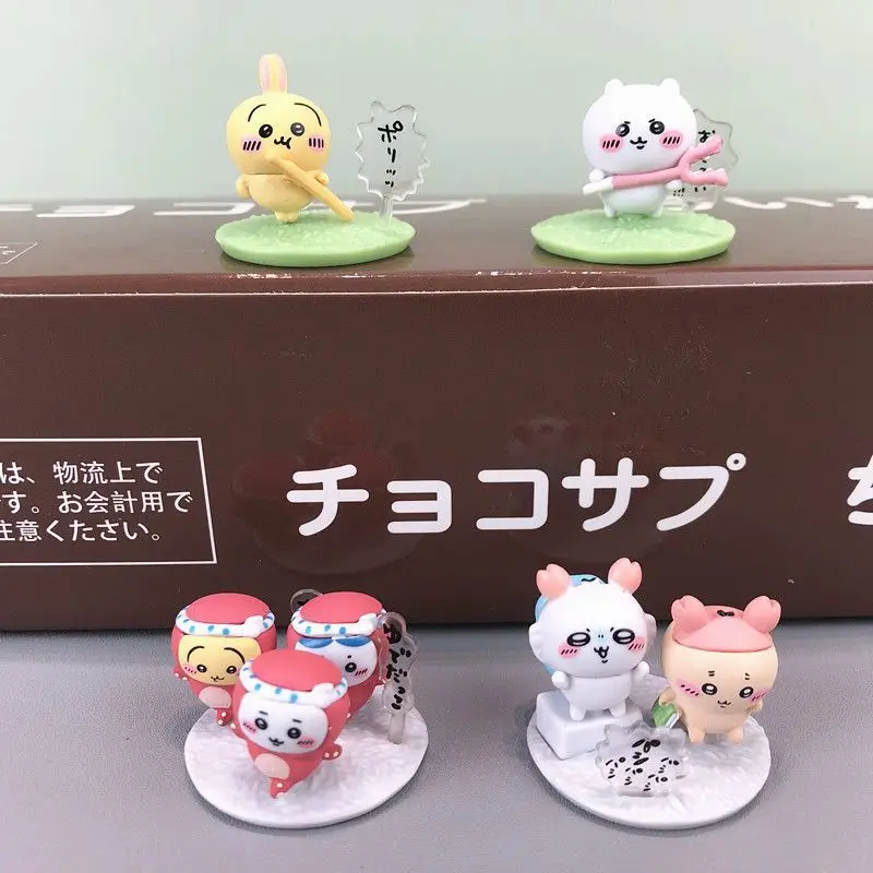Chiikawa Choco Sup Śliczne Mini Figurki Kolekcjonerskie Zabawki Usagi Hachiware JiYi Dekoracja na Biurko Prezenty w Stylu Anime Zestaw 10 szt.