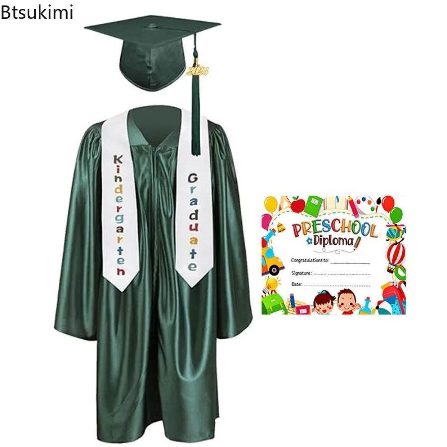 Kids Girls Boys School Uniform Ceremony Graduation Ceremony Gown with Badge Outfit Children Set Preschool Kindergarten Costumes