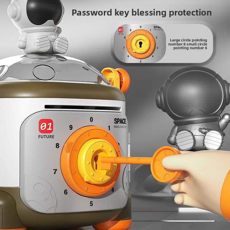 Space Hand Crank Password Piggy Bank Can Only Enter and Exit Automatic Roll Money Fingerprint Space Piggy Bank
