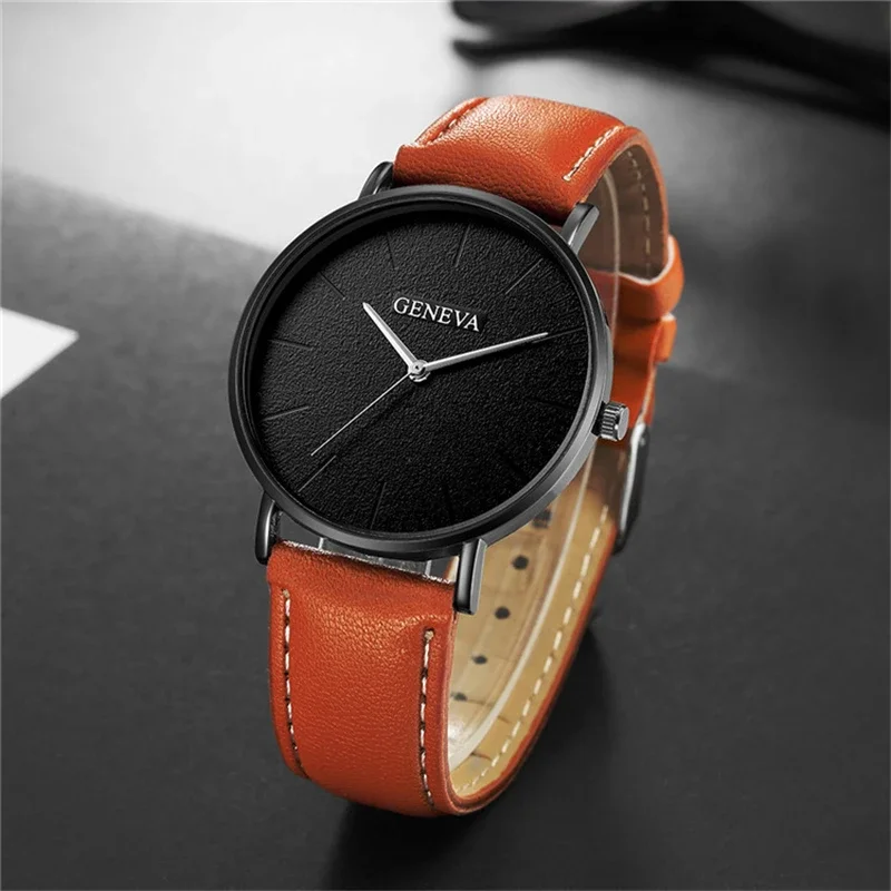 GENEVA Brand Men Watches Simple Sports Men\'s Quartz Wristwatch Leather Watchband Fashion Casual Watch for Men relogios masculino