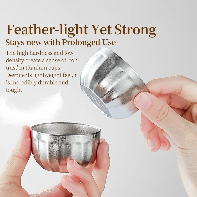 KAMJOVE Pure Titanium Double-Wall Insulated Gongfu Tea Cup – Heat Resistant & Comfortable Grip 40ML/50ML, Factory Direct Sale