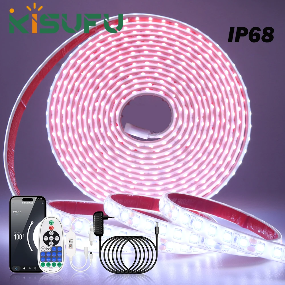 

WIFI Bluetooth IP68 LED Strip Light 2835 12V 24V 120LEDs/M APP Remote Dimmable Flexible Adhesive Tape Indoor Outdoor Lighting