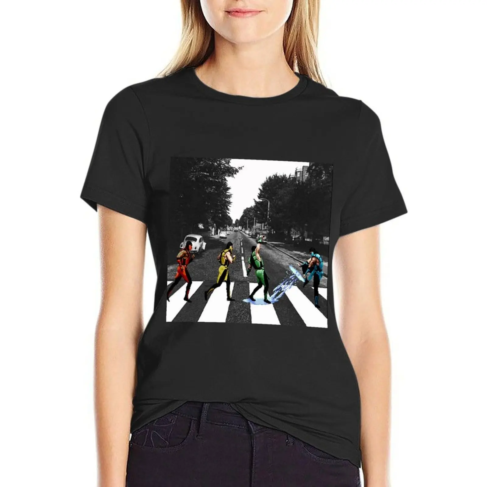 T-shirt de manga curta feminina com design kombat, tops de verão, camisetas gráficas, camisetas fofas para mulheres