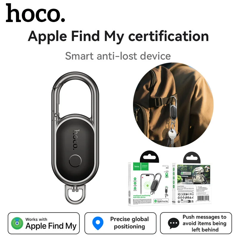 E91J Mini GPS Tracker SmartTag Keychain Compatible with iOS Find My App Anti-Lost Locator for Pet Dog Cat Child Car Key Wallet
