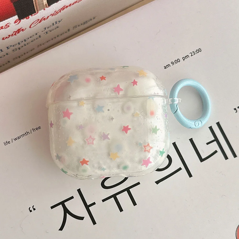 Przezroczyste kolorowe etui z gwiazdami do słuchawek AirPods 4 ANC 2 3 Pro 2nd AirPod Pro2 Miękkie etui ochronne z haczykiem