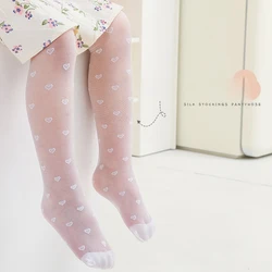 Summer Children's Thin Tights for Girls Pantyhose White Heart Floral Bow Pattern Toddler Baby Mesh Tight Kids Stockings