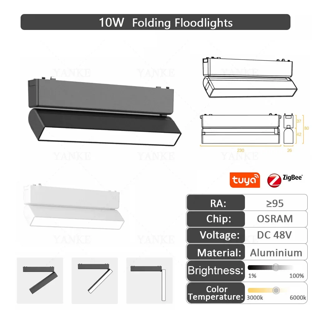 6 mm spoorlicht led magnetische rail plafondlamp systeem tuya smart home life zigbee dimbare lamp spotlight opbouw DC48V zwart w