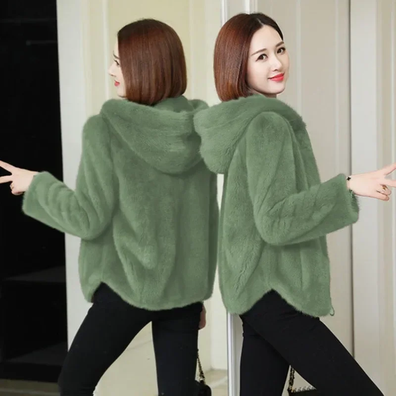 New Plush Thickened Hoodies Double-sided Coral Velvet Winter Loose Hooded Warm Sweatshirts for Women's Zippered Lamb Wool Jacket