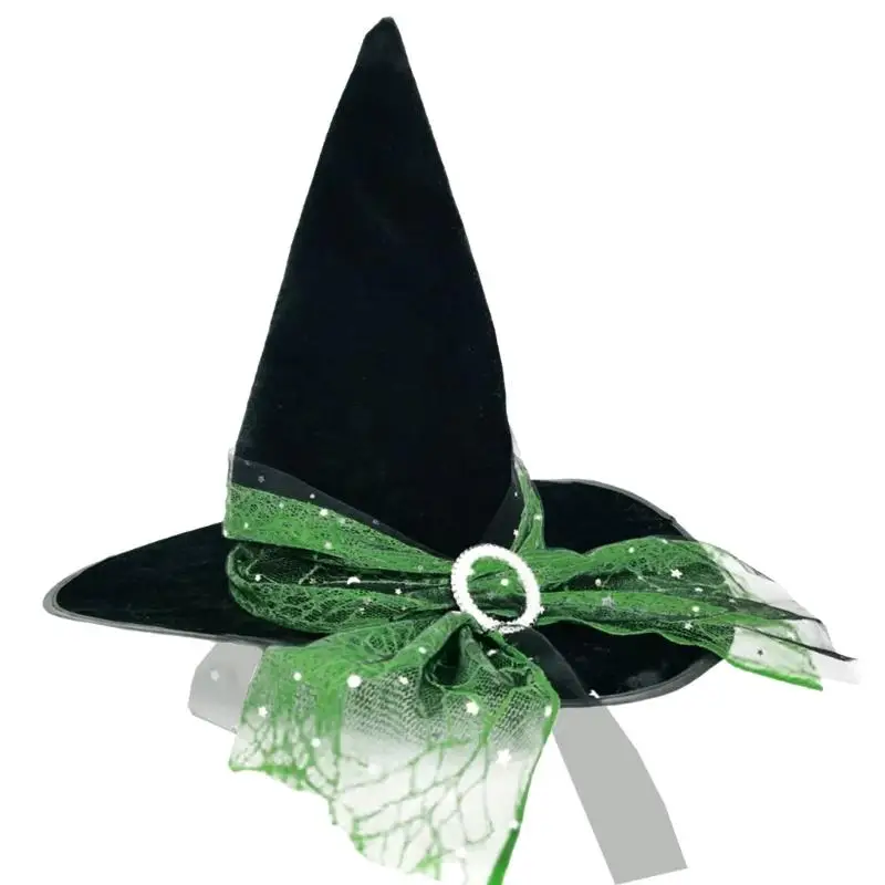 A52E طوي قبعة الساحرة المرنة شريط مرن التجعيد قبعة الساحرة القوطية الأربطة قبعة للأزياء احتفالات الهالوين