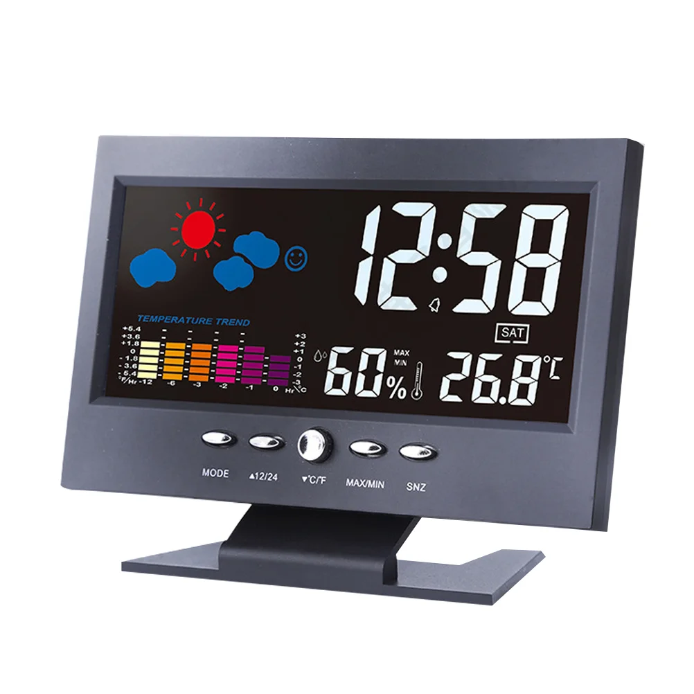 Wireless Weather Station Alarm Clock Digital Display Black Forecast Travel Calendar