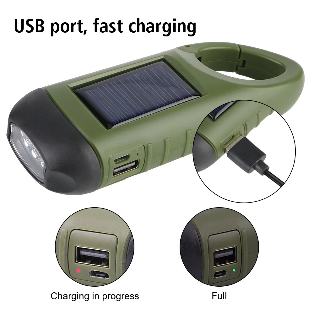 Portable USB Charging for Outdoor Camping Hiking Survival Gear Solar Powered LED Flashlight Hand Crank Dynamo Flashlight