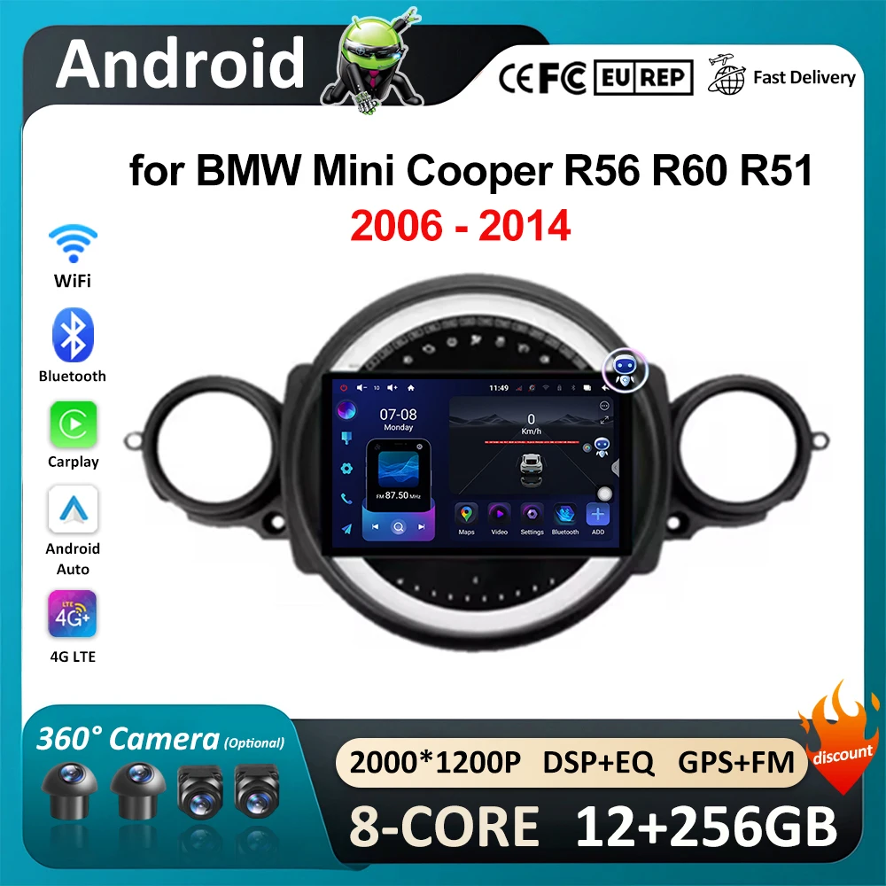 Android OS 9 inch for BMW Mini Cooper R56 R60 R51 2006 - 2014 Car Radio Video Multimedia Player GPS 4G Bluetooth WiFi Auto Tools