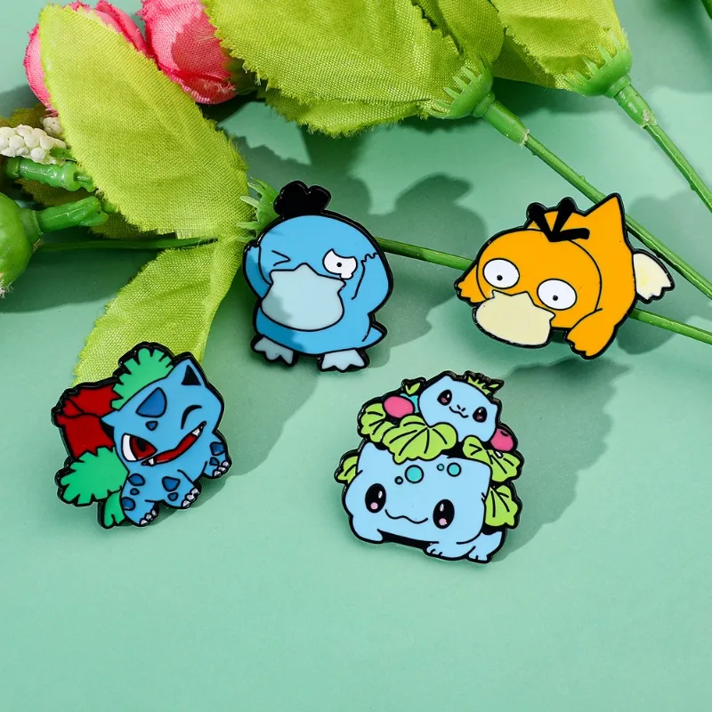 Pokemon Psyduck Cartoon Broochs Anime Figures Bulbasaur Creative Q Figural Schoolbag Clothing Decoration Children Birthday Gifts