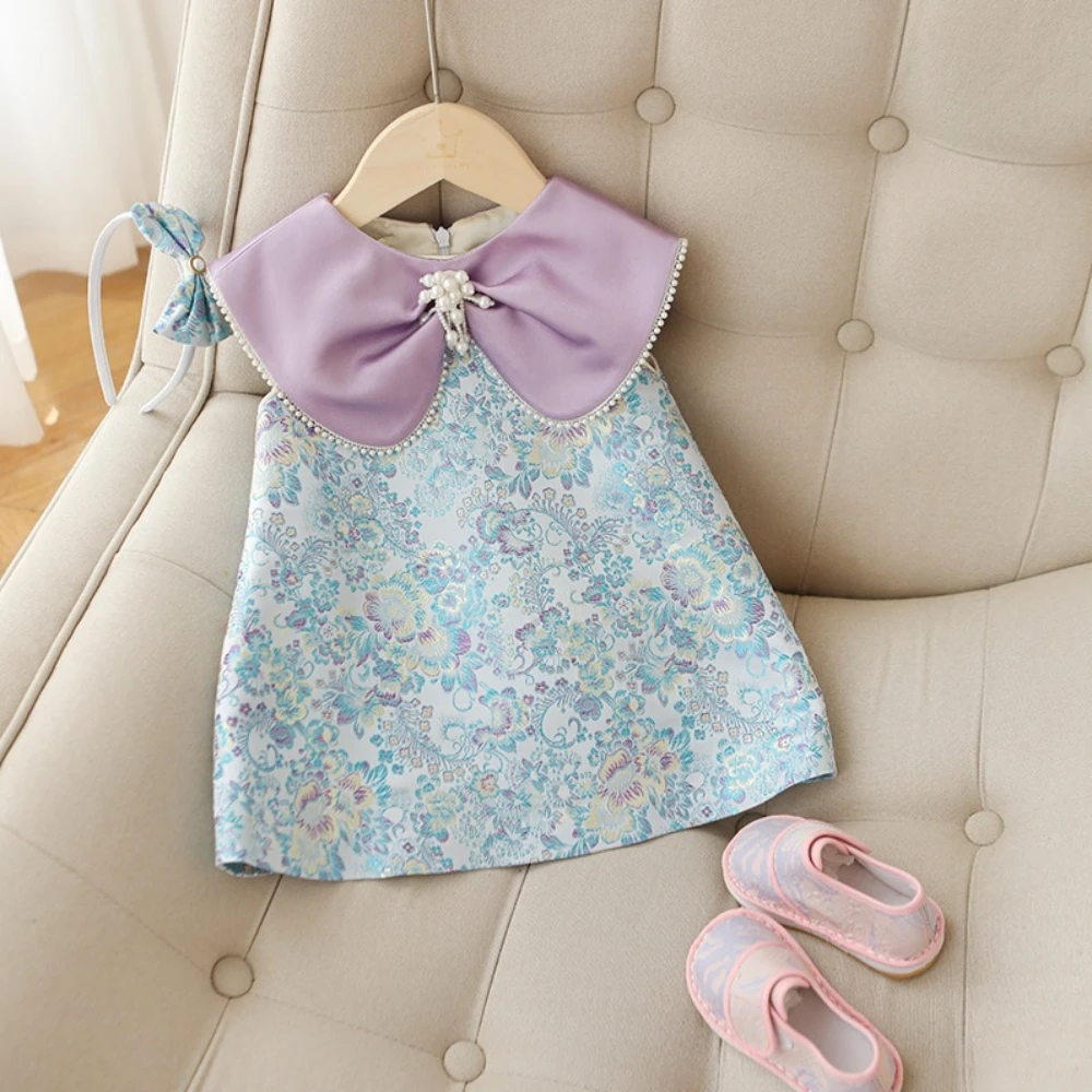 Summer New Style Girls' Small Cheongsam Baby First Birthday Dress Dress Dress Catch Weekly Dress National Trend