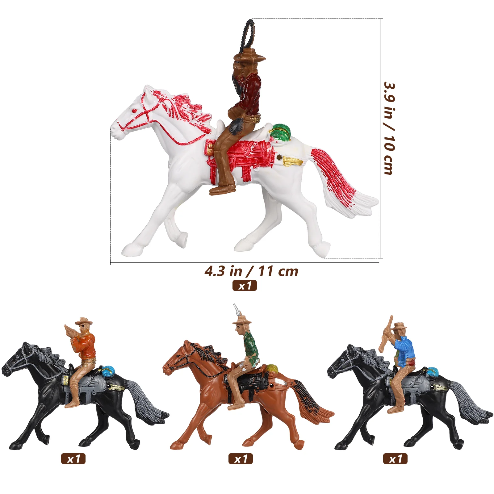 4 Pcs Sand Tray Miniatures Cowboy Riding Model Ornaments for Kids Desktop Adornment Plastic