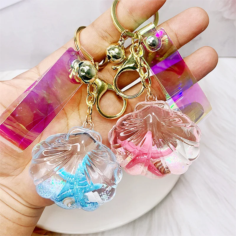 Acrylic Oil-in Marine Life Micro Landscape Keychain Pendant Shell Quicksand Floating Bottle Accessories