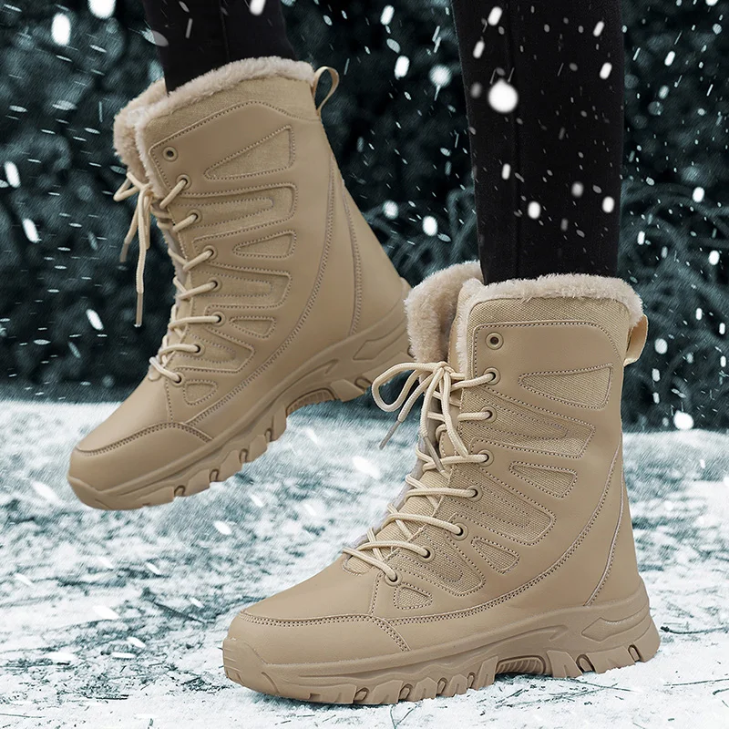 Botas de senderismo para invierno, ideales para actividades al aire libre: forro de felpa artificial para mayor calidez, suela con diseño antideslizante, botas de nieve para mujer, adecuadas para el uso diario y actividades al aire libre.