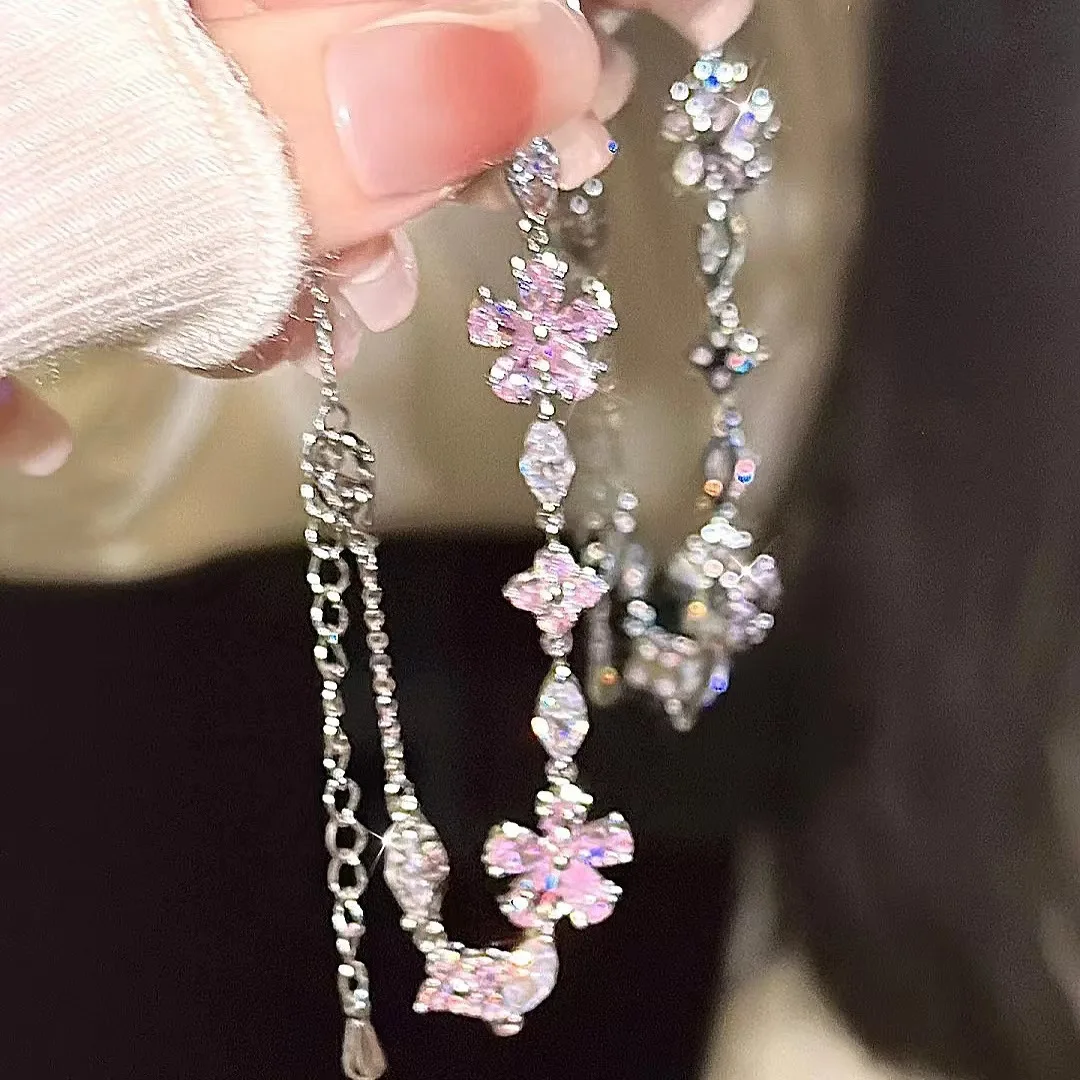 Pulsera de flores de circón brillante para mujer, brazalete de lujo exquisito, moda coreana, lazo, Onda, Luna, encanto, regalo de joyería de fiesta para niñas