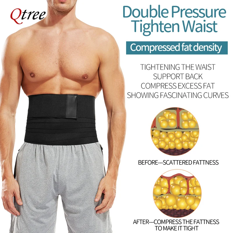 Qtree Men Waist Trainer Abdomen Reducer Snatch Me Up Bandage Wrap Slimming Belt Body Shaper Waist Trimmer Corset Belly Shapewear