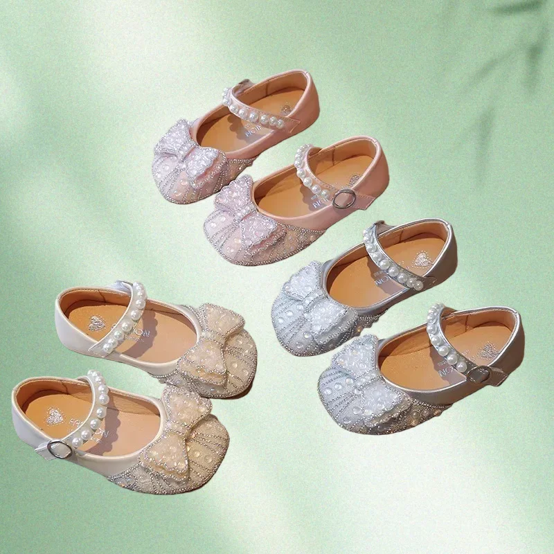 

Кожаные туфли принцессы для девочек с бантом, детская танцевальная обувь, милая модная детская обувь для выступлений