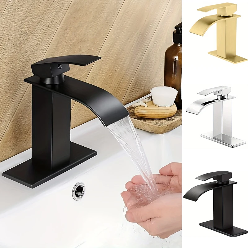 

1pcs Metal Bathroom Hot And Cold Water Faucet Single Handle, Stainless Steel Waterfall Faucet, Ceramic Single Hole Toilet Faucet