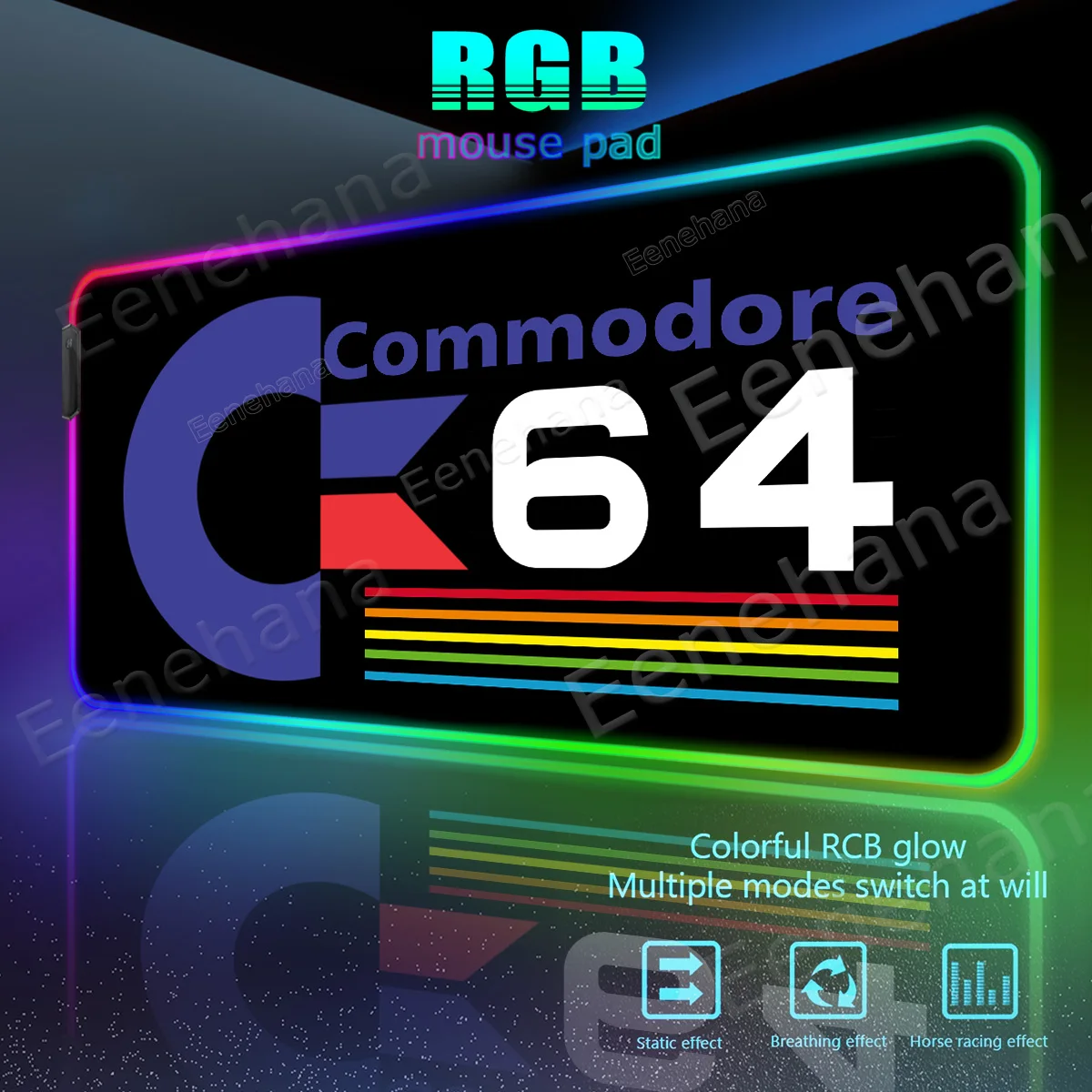 Large RGB Commodore 64 Mouse Pad Backlight PC Gaming Accessories LED Keyboard Computer Mouse Pads Gamer Office Non-slip Desk Mat