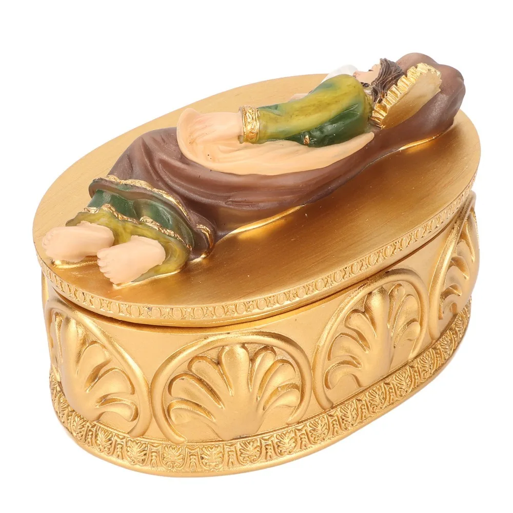 2pcs Resin Rosary Jewelry Box Gold Hand-Painted Saint Statue Box Exquisite Workmanship 5.8 Inches Religious Gift Box