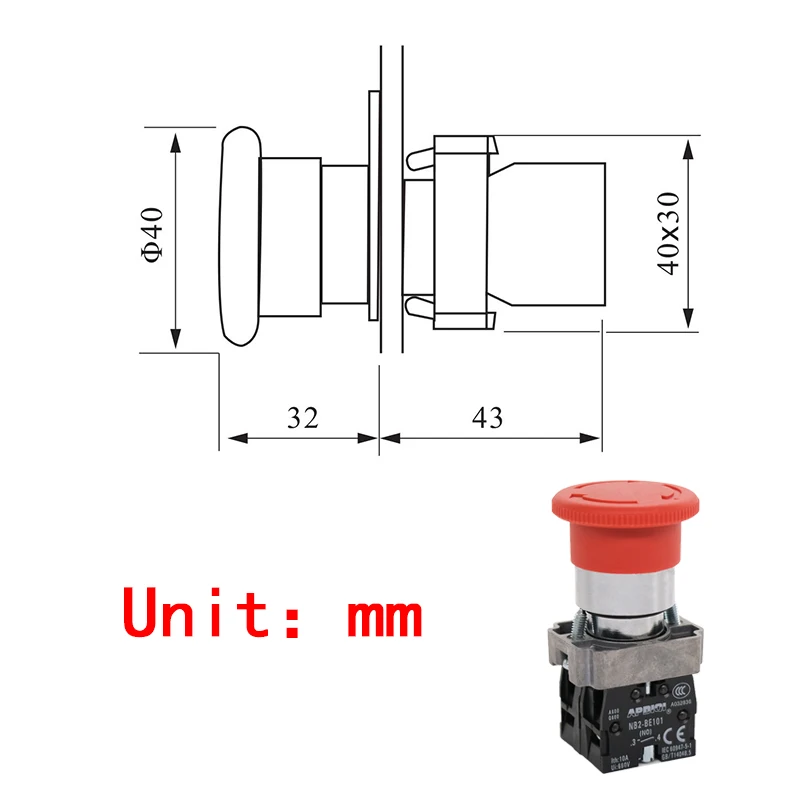 APDIQI 1Pcs XB2 BS542 Metal Emergency Stop Red Mushroom 30 40MM 60 Push Button Switch Self Lock NO NC Normally Open 22mm ZB2 10A