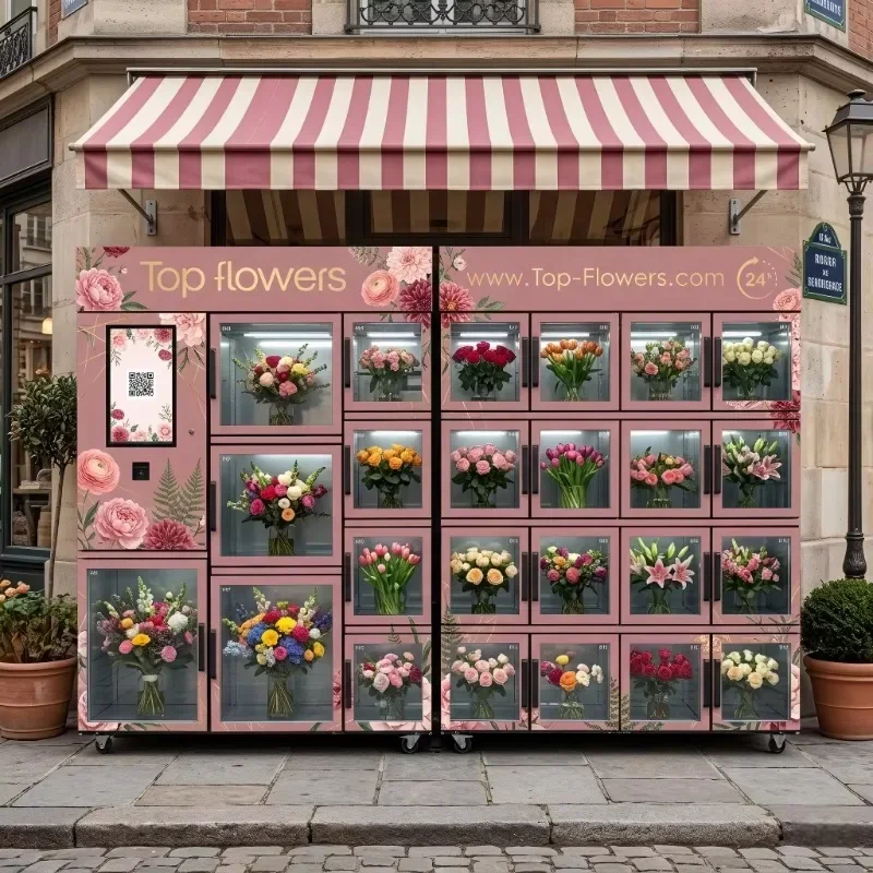 24-Locker Fresh Flower Vending Machine Compressor Cooling Unmanned Smart Retail Touch Screen Multiple Payment Options