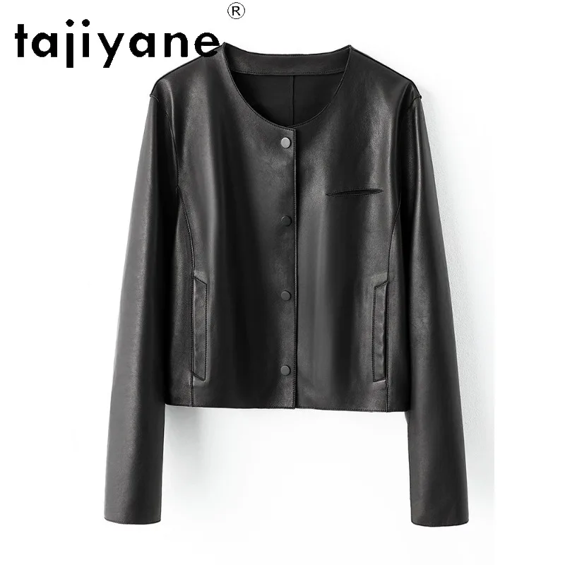 TAJIYANE Top Layer Sheepskin Leather Coat Luxury Genuine Leather Jacket Women Short Outerwear Round Neck Jackets Spring Jaqueta