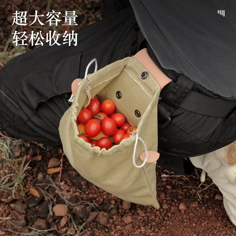 Outdoor picking foraging bag, waist hanging canvas kit, wild bundle storage picking bag