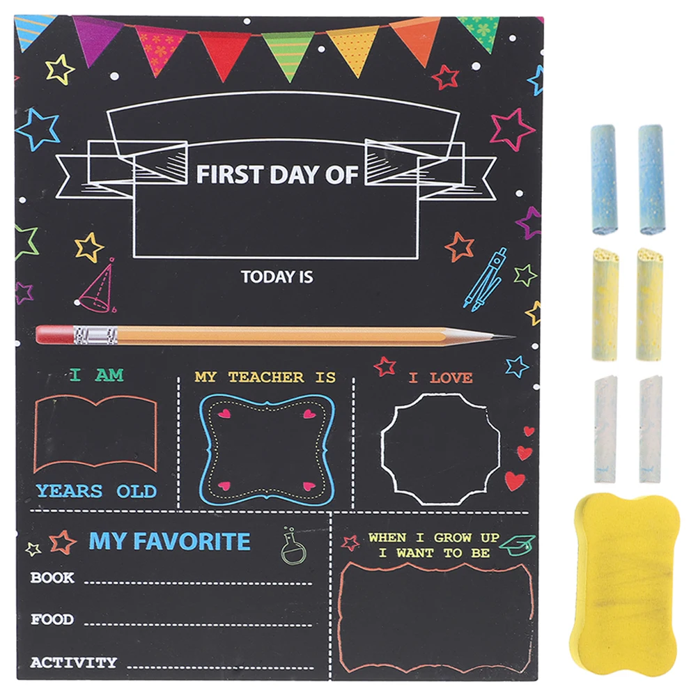 مجموعة واحدة من لافتة سبورة السبورة في اليوم الأول، مادة خشبية مزدوجة الجوانب، آمنة لتزيين الفصول الدراسية في رياض الأطفال والمدرسة المنزلية