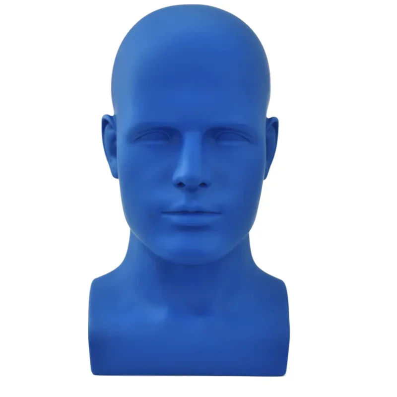 Male Mannequin Head Professional Manikin Head for Display Wigs Hats Headphone Display Stand (Matte Blue)