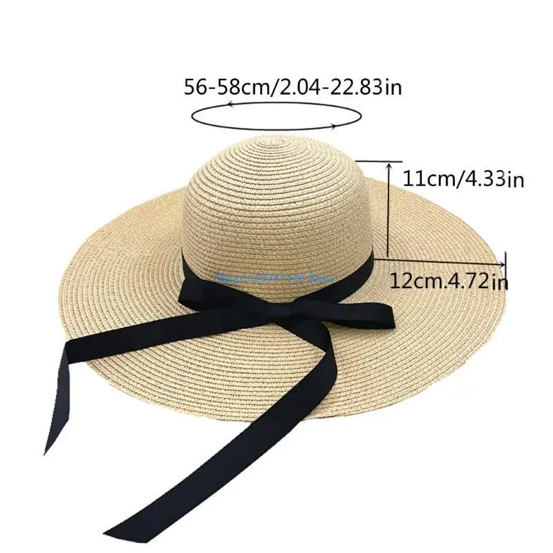 P88B Damen-Sonnenstrohhut mit breiter Krempe, Sommerhut, faltbarer Schlapphut für Damen