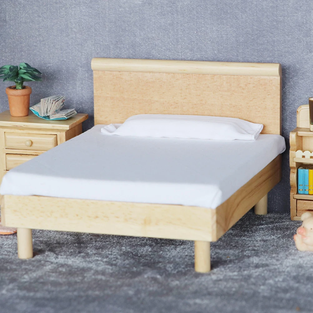 

Mini Double Bed Twin Floor Simulation Small Dollhouse Accessory Toy Room Oak Miniature Child
