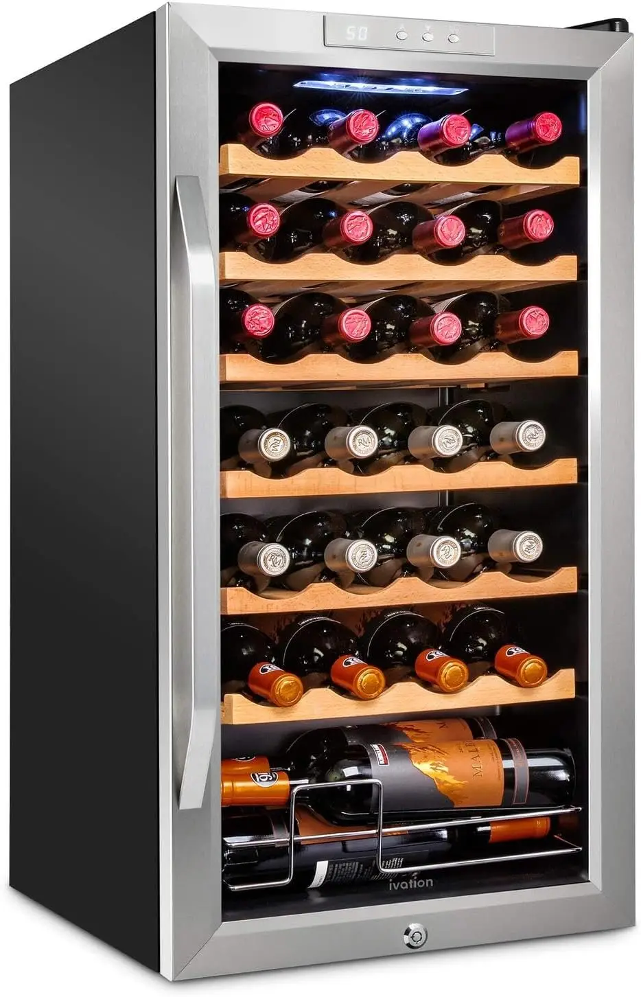 

28 Bottle Compressor Wine Cooler Refrigerator w/Lock Large Freestanding Wine Cellar For Red, White, Champagne or Sparkling Wine