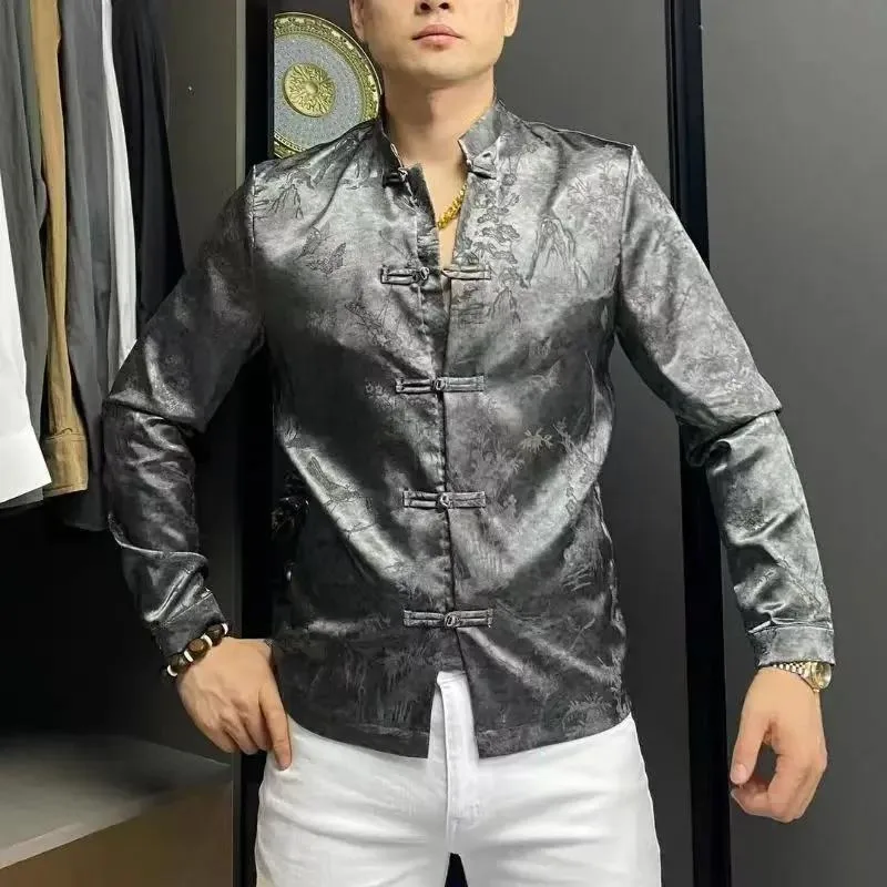 Men Tang Clothing Chinese Spring Buckle Casual Business Collar Coat