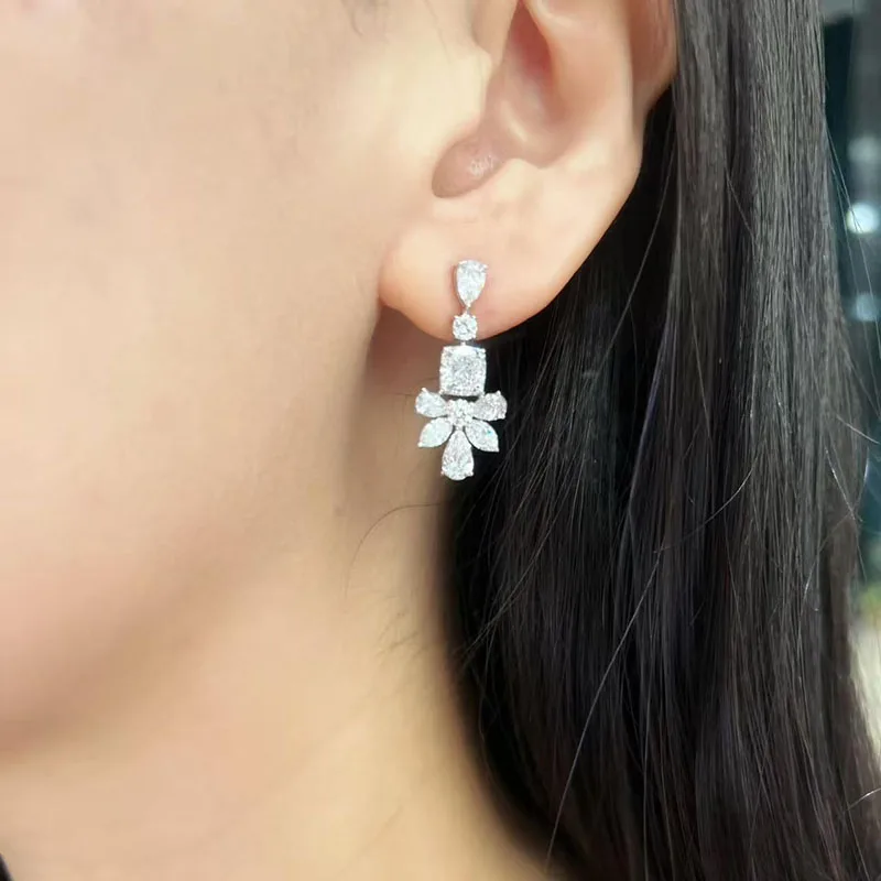 1Ct Each Cushion Cut IGI/2.8Ctw Side Stones Lab Grown Diamond EF VS Bridal Dangle Earrings 14K Gold Diamond Earrings For Women