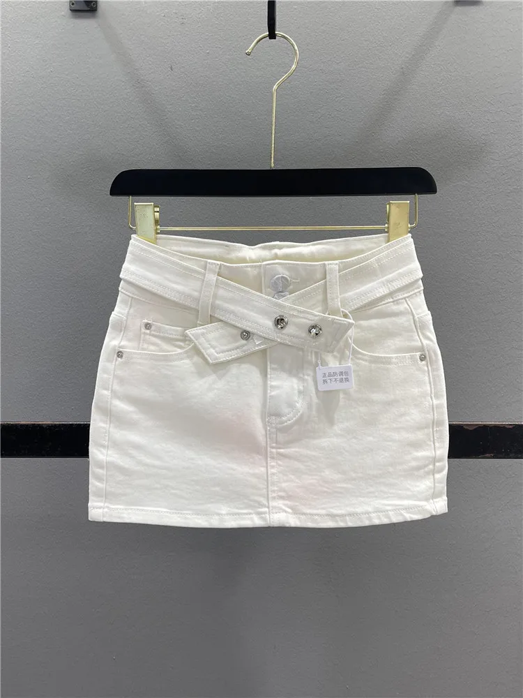 

American Style Light Brown Denim Skirt Women's Spring Summer New Slimming Sexy Short Skirt Casual Cotton Polyester Blend