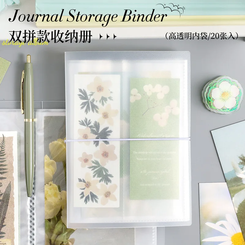 20 Pages PP Double‑pocket Storage Binder, Clear Photo Sticker Collecting Album for Junk Journal Card Bookmark Storage