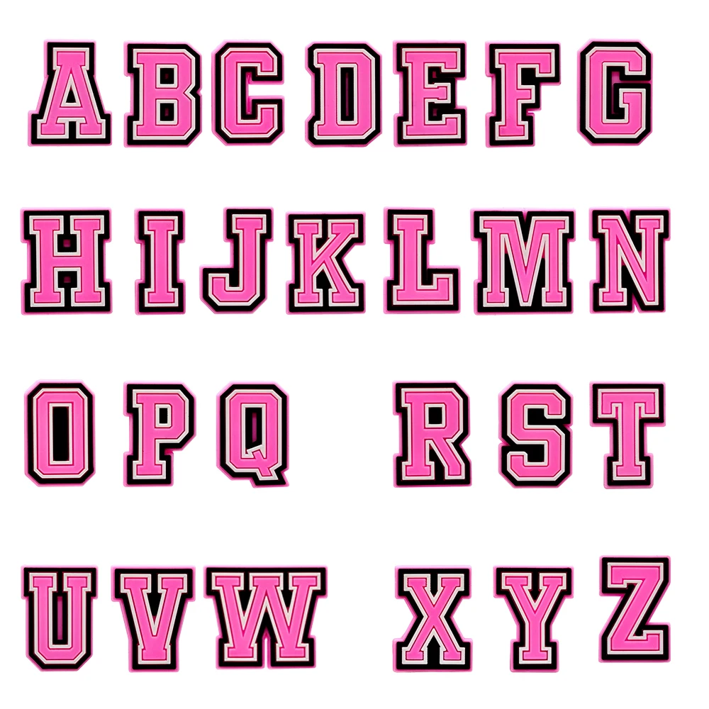 1/26pcs PVC Pink Alphabet Letters Shoe Charms for DIY Bold-colored Typography Shoe Accessories Varsity-style Font Fits All Clogs