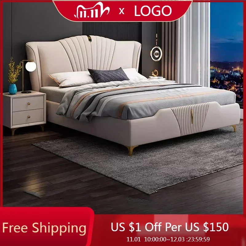 

King Modern Bed Nordic Double Drawers High End Headboard Twin Double Bed Girl Boys Sleeping Cama Matrimonio Bedroom Furniture