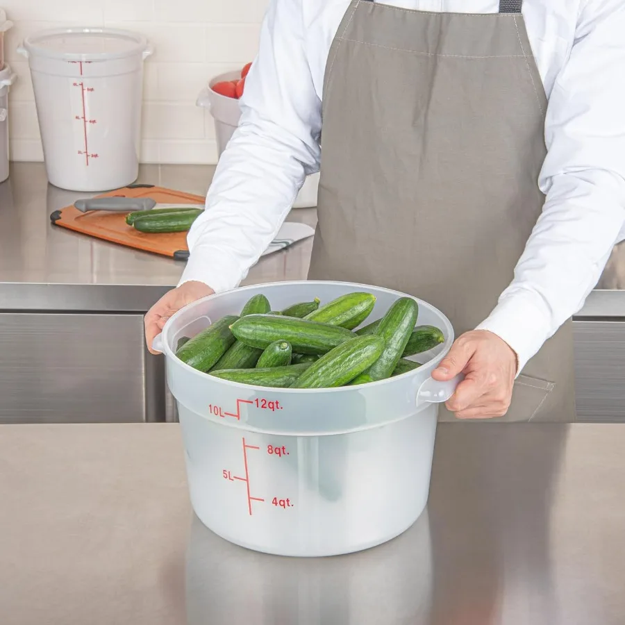 حاويات تخزين المواد الغذائية سعة 12 لترًا من RestaurantwareMet Lux و10 أغطية حاويات تخزين شفافة تباع بشكل منفصل علامة حجم أحمر