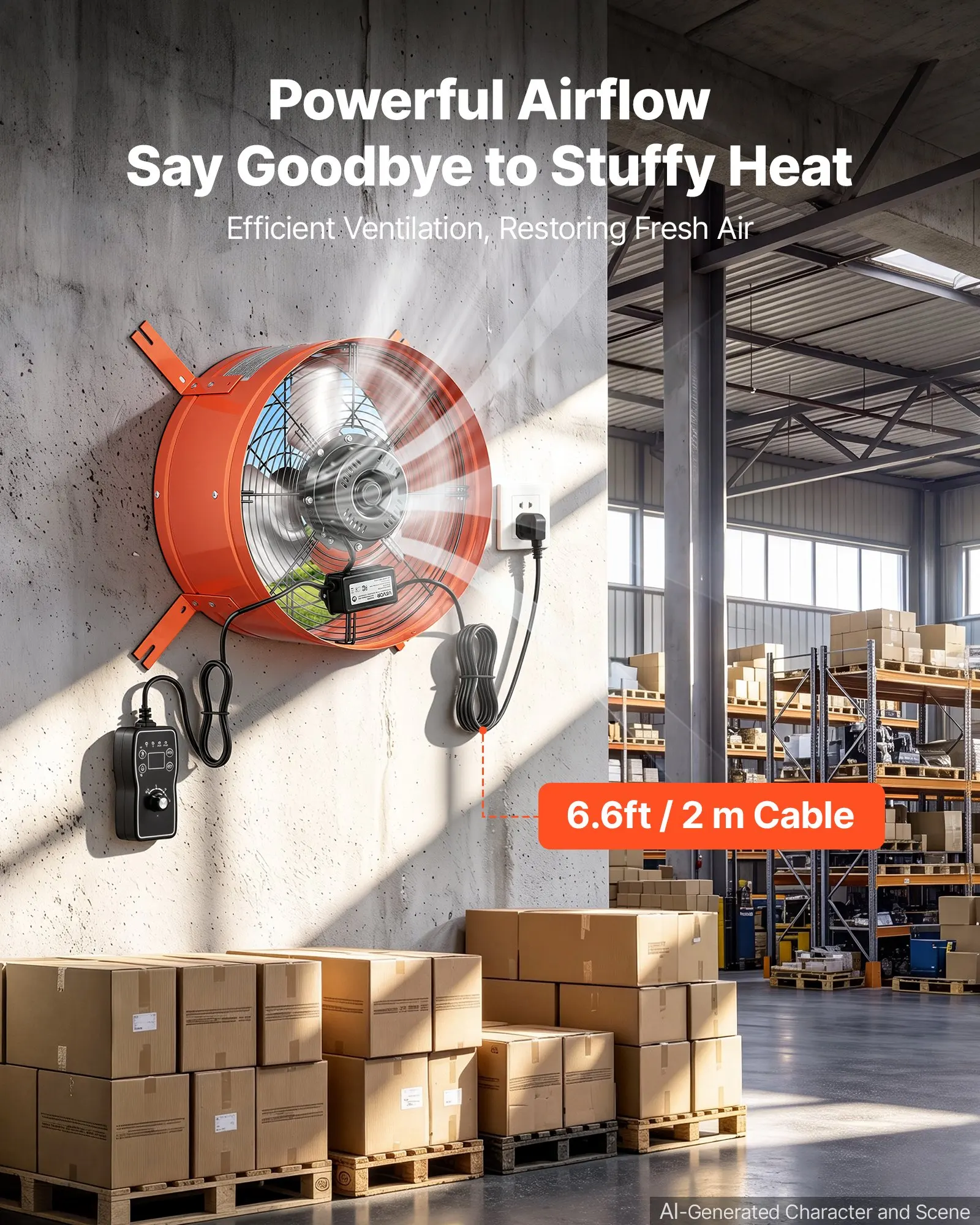 Gable Mount Fan, 15 in Attic Vent Exhaust Fan 1650 CFM Thermostat, Cooling and Ventilation for Home, Garage, Warehouse, Workshop, Carbon Steel Housing with Mounting Brackets & Hardware, Orange