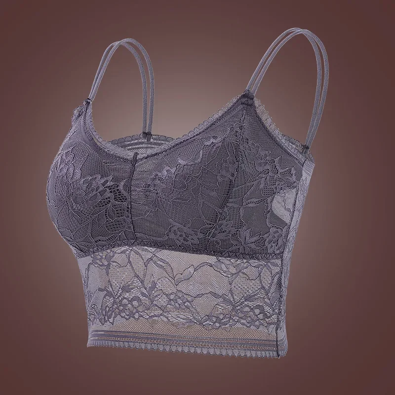 Sutiã de renda feminino sexy oco flor sólida roupa interior bralette sem fio push up alça respirável colete acolchoado lingerie M-2XL